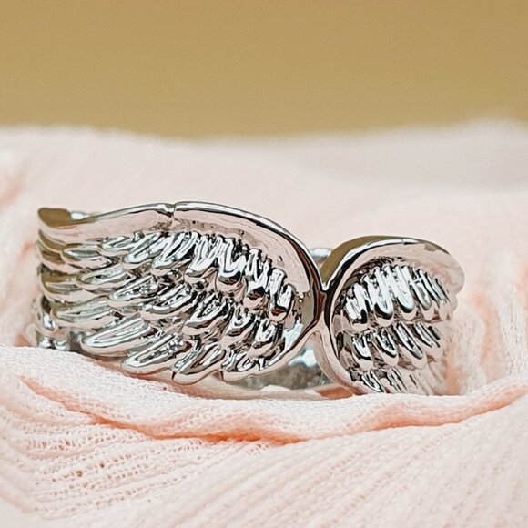 💎 Angel Wings Vintage Carved Beautiful Silver Ring for Women, INDN8372 - Picture 4 of 8